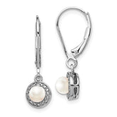 Sterling Silver Rhodium-plated Diam. & FW Cultured Pearl Earrings - 2