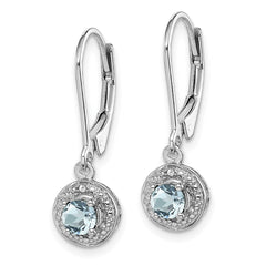 Sterling Silver Rhodium-plated Diam. & Aquamarine Earrings