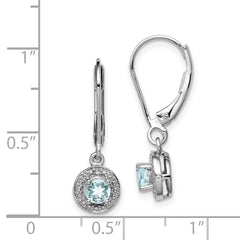Sterling Silver Rhodium-plated Diam. & Aquamarine Earrings