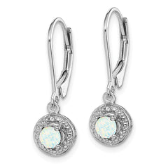 Sterling Silver Rhodium-plated Diam. & Created Opal Earrings - 3