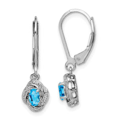 Sterling Silver Rhodium-plated Diam. & Blue Topaz Earrings - 3
