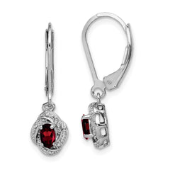 Sterling Silver Rhodium-plated Diam. & Garnet Earrings - 3