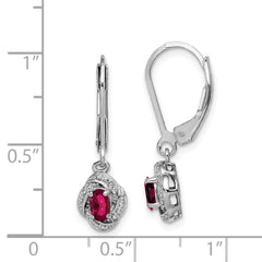 Sterling Silver Rhodium-plated Diam. & Created Ruby Earrings