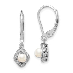 Sterling Silver Rhodium-plated Diam. & FW Cultured Pearl Earrings - 3
