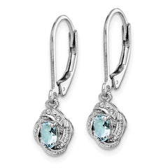 Sterling Silver Rhodium-plated Diam. & Aquamarine Earrings - 2