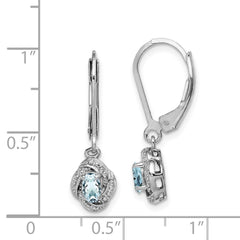 Sterling Silver Rhodium-plated Diam. & Aquamarine Earrings - 2