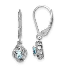 Sterling Silver Rhodium-plated Diam. & Aquamarine Earrings - 2