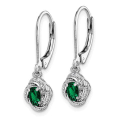 Sterling Silver Rhodium-plated Diam. & Created Emerald Earrings - 2