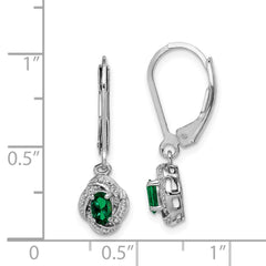 Sterling Silver Rhodium-plated Diam. & Created Emerald Earrings - 2