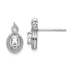 Sterling Silver Rhodium-plated White Topaz & Diam. Earrings - 5