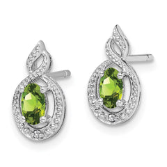 Sterling Silver Rhodium-plated Peridot & Diam. Earrings - 5