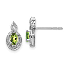 Sterling Silver Rhodium-plated Peridot & Diam. Earrings - 5