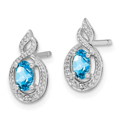Sterling Silver Rhodium-plated Light Swiss Blue Topaz & Diam. Earrings - 4