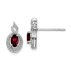Sterling Silver Rhodium-plated Garnet & Diam. Earrings