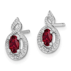 Sterling Silver Rhodium-plated Created Ruby & Diam. Earrings - 4