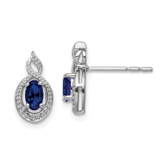 Sterling Silver Rhodium-plated Created Sapphire & Diam. Earrings - 2
