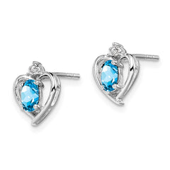 Sterling Silver Rhodium-plated Light Swiss Blue Topaz & Diam. Earrings - 3