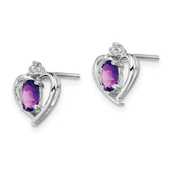 Sterling Silver Rhodium-plated Amethyst & Diam. Earrings - 3