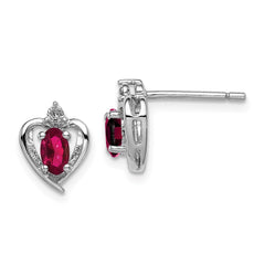 Sterling Silver Rhodium-plated Created Ruby & Diam. Earrings - 5