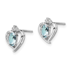 Sterling Silver Rhodium-plated Aquamarine & Diam. Earrings - 5