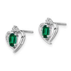 Sterling Silver Rhodium-plated Created Emerald & Diam. Earrings - 5