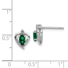 Sterling Silver Rhodium-plated Created Emerald & Diam. Earrings - 5