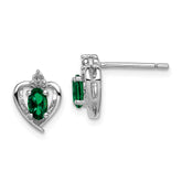 Sterling Silver Rhodium-plated Created Emerald & Diam. Earrings - 5