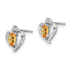 Sterling Silver Rhodium-plated Citrine & Diam. Earrings - 5
