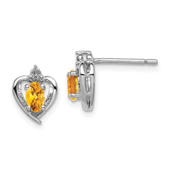 Sterling Silver Rhodium-plated Citrine & Diam. Earrings - 5