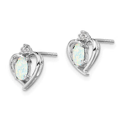Sterling Silver Rhodium-plated Created Opal & Diam. Earrings - 2