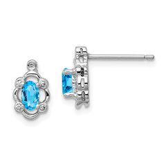 Sterling Silver Rhodium-plated Light Swiss Blue Topaz & Diam. Earrings - 5