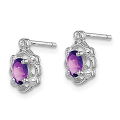 Sterling Silver Rhodium-plated Amethyst & Diam. Earrings - 2