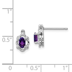 Sterling Silver Rhodium-plated Amethyst & Diam. Earrings - 2
