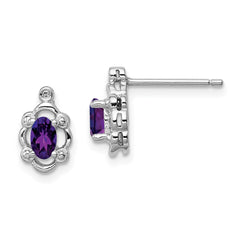 Sterling Silver Rhodium-plated Amethyst & Diam. Earrings - 2