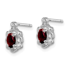 Sterling Silver Rhodium-plated Garnet & Diam. Earrings - 5