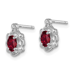 Sterling Silver Rhodium-plated Created Ruby & Diam. Earrings - 3