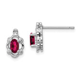 Sterling Silver Rhodium-plated Created Ruby & Diam. Earrings - 3