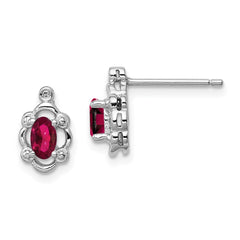 Sterling Silver Rhodium-plated Created Ruby & Diam. Earrings - 3
