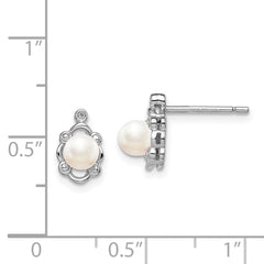 Sterling Silver Rhodium-plated FW Cultured Pearl & Diam. Earrings - 3