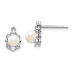 Sterling Silver Rhodium-plated FW Cultured Pearl & Diam. Earrings - 3