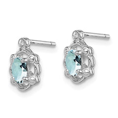 Sterling Silver Rhodium-plated Aquamarine & Diam. Earrings - 4