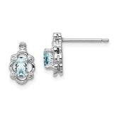 Sterling Silver Rhodium-plated Aquamarine & Diam. Earrings - 4