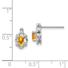 Sterling Silver Rhodium-plated Citrine & Diam. Earrings