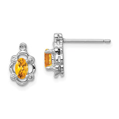 Sterling Silver Rhodium-plated Citrine & Diam. Earrings