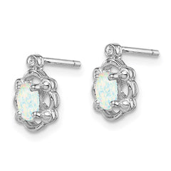 Sterling Silver Rhodium-plated Created Opal & Diam. Earrings - 3