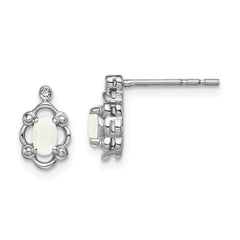Sterling Silver Rhodium-plated Created Opal & Diam. Earrings - 3