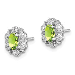 Sterling Silver Rhodium-plated Peridot & Diam. Earrings - 2