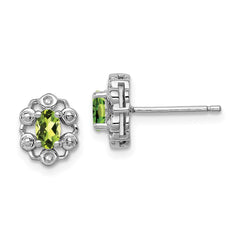 Sterling Silver Rhodium-plated Peridot & Diam. Earrings - 2