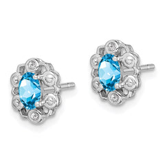 Sterling Silver Rhodium-plated Light Swiss Blue Topaz & Diam. Earrings - 2