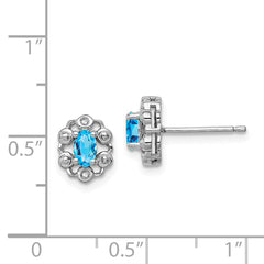 Sterling Silver Rhodium-plated Light Swiss Blue Topaz & Diam. Earrings - 2